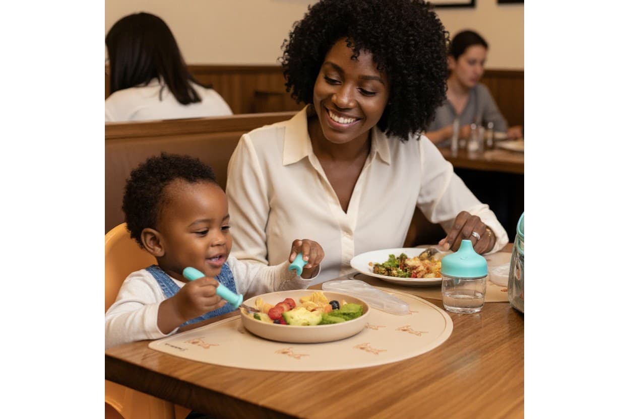 Family dining at casual restaurant with the kit