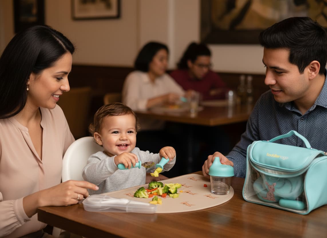 Happy baby using the dining kit